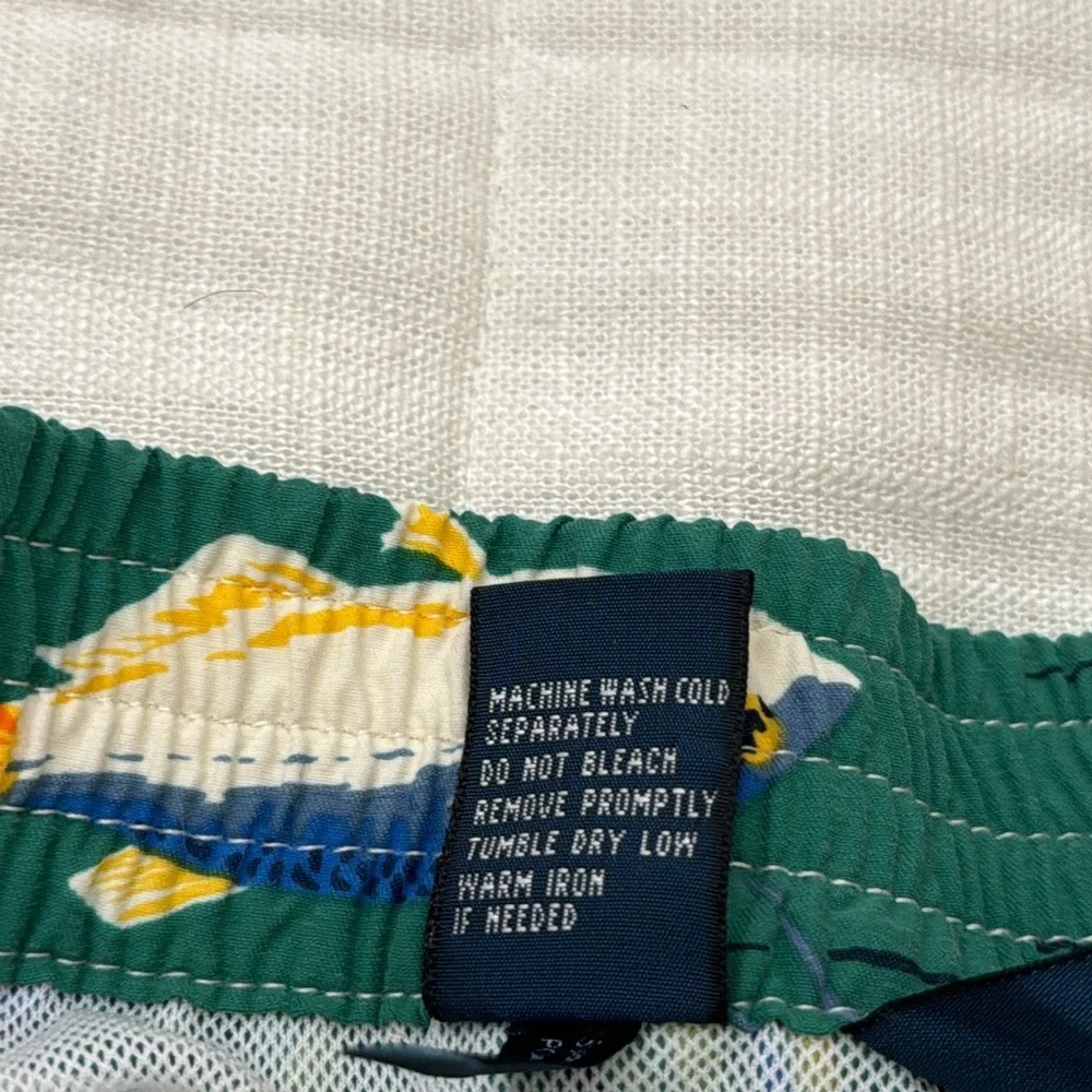 POLO RALPH LAUREN Swim Trunks Mens Sz XL Green Multicolor Fish Print Lined Board